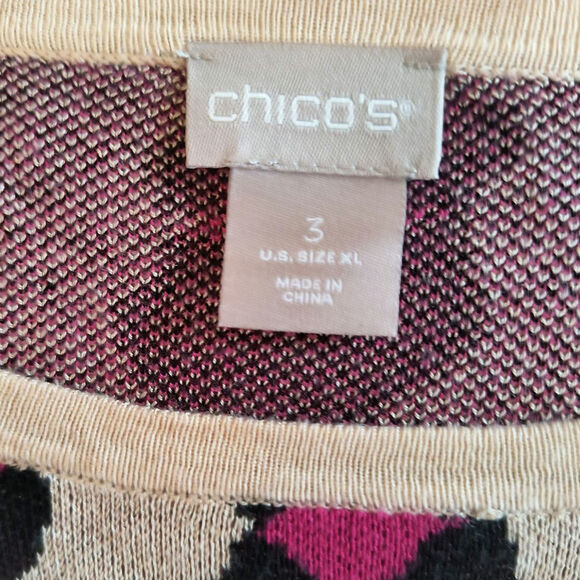 CHICO'S Sweater Women's XL Tan animal Print Long Sleeve Pullover Soft Knit ; - Picture 2 of 13